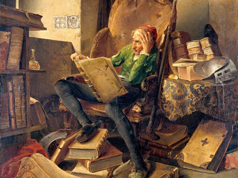 1805-Adolph Schroedter - Don Chisciotte, intento a leggere in poltrona - Old National Gallery